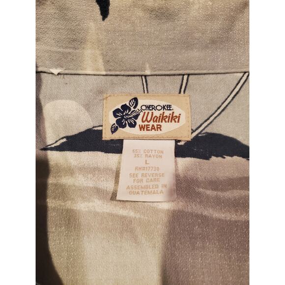 Cherokee Waikiki Wear Button Up Shirt Sz‎ L Short Sleeve Hawaiian Palm Trees - Picture 3 of 4